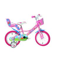Vaikiškas dviratukas su papildomais ratukais, vaikų Dino Bikes Peppa Pig 144R-PGS, mėlyna sp./žalia sp./rožinė sp., 14"