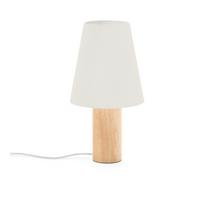 Baltos spalvos/natūralios spalvos iš kaučiukmedžio masyvo stalinis šviestuvas (aukštis 49,5 cm) su tekstiliniu gaubtu Marga – Kave Home