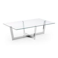 Sidabrinės spalvos kavos staliukas su stikliniu stalviršiu 70x120 cm Plam – Kave Home