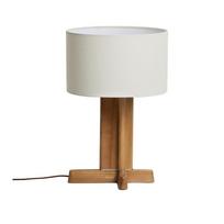 Baltos spalvos/rudos spalvos iš kaučiukmedžio masyvo stalinis šviestuvas (aukštis 48 cm) su tekstiliniu gaubtu Niani – Kave Home