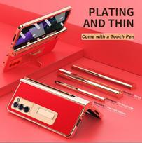 Dengtas vyrių apsauginis dėklas Samsung Galaxy Z Fold 2 5g odinis dėklas su liečiamu rašikliu, magnetiniu laikikliu, priekinio ekrano stiklo plėvele case with Touch pen raudona