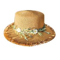 Sun Hat Wide Brim Floppy Edges Breathable Woven Straw Hat with Chrysanthemum Garland Lightweight Summer Beach Travel Hat