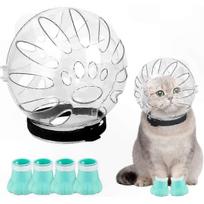 Adjustable Cat Muzzle and Paw Cover Combo for Grooming and Vet Visits - Breathable Anti-Bite Anti-Scratch Solution in S/L Sizes Small