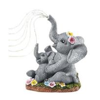 Solar Watering Elephant Garden Statue Waterproof Resin Outdoor Figurine with LED Light for Patio Lawn Balcony Yard Decoration A