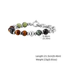 Original Hip Hop Natural Stone Bracelet for Men,Cool Senior Stainless Steel Metal Beaded Bracelet,Chic Accessories Gift 21CM