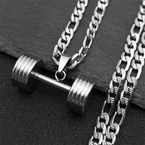 Gym Dumbbell Pendant Necklace for Women Men Stainless Steel Gold Silver Color Muscular Men Fitness Leisure Sports Chain Jewelry