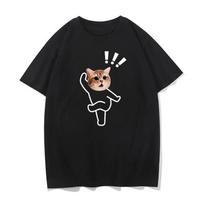 Shiba Inu Emoji and Fun Cat Dog Prints Women Loose-fitting Summer T-shirt with Short and Half Sleeves Graphic T Shirts S įvairiaspalvis