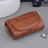 High Quality Travel Toiletry Bag For Women Men Retro PU Leather Cosmetic Bags Female Waterproof Travel Makeup Bag ruda