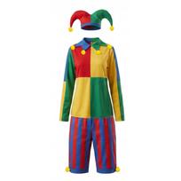 Jester Costume Set Long Sleeve Top with Pom Poms Shorts and Pointed Hat Suitable for Stage Performances Halloween Events and Themed Parties M