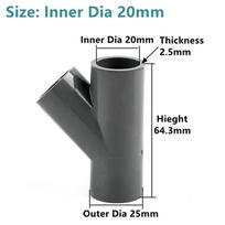 1~10Pcs 20/25/32/40mm PVC Oblique Tee 45Degree Connector Garden Irrigation Y-type Pipe Fitting Aquarium Fish Tank Watering Joint 1 piece