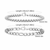 Vnox 2pcs Cuban Rope Box Link Chain Bracelet Set for Men Boys, Gold Black Sliver Color Stainless Steel Wristband Jewelry Gift