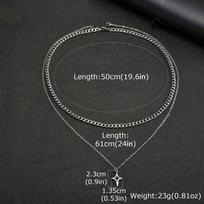 Vnox 2pcs/set Link Chain Chokers Four-point Star Pendant O-Chain Necklace Set for Men, Stainless Steel Silver Color Jewelry Gift
