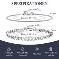 Vnox 2pcs Snake Cuban Link Chain Bracelet Set Black Silver Color Stainless Steel Adjustable 18-21cm Wristband Gift for Men Women