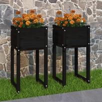 Vidaxl Donice, 2 Szt., Czarny, 40X40X81 Cm, Lite Drewno Sosnowe