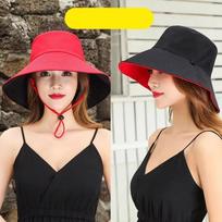 Sombrero de Playa Mujer Verano, Gorro de Sol Doble Cara Liso, Reversible, Pesca, Camping, Estilo Casual raudona