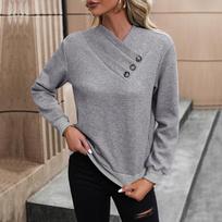 Grey V-neck Hoodie Women's Casual Top Hooded Long Sleeved Jacquard Solid Color Pullover Shirt Simple Casual Loose Autumn S šviesiai pilka spalva