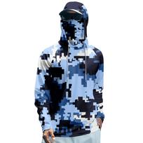 Men's Summer Camouflage Quick-drying Long-sleeved T-shirt Sun Clothing Fishing Fitness Sports Hooded Long-sleeved Top L tamsiai mėlyna spalva
