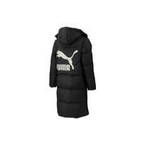 PUMA Back Logo Print Hooded Down Jacket With Large Pocket Unisex Jackets Black 539572-01 L