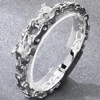Viking Double Wolf Head Link Chain Bracelet for Man 316l Stainless Steel Biker Charm Bracelets Vintage Punk Motorcycle Jewelry 21CM sidabras