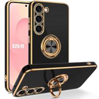 Silicone Case - BOOLING - for Samsung Galaxy S25 FE - Shockproof with Rotating Ring - Black juoda