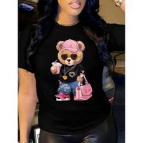 European Size Women'S Cute Teddy Bear Graphic T-Shirt -Soft , Breathable Crew Neck Short Sleeve Top-Casual Summer&Spring Wear with Stylish Bear Design S juoda