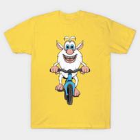 Men Black Print T-shirt Booba Bike No-Cut Transfer Paper Print Cotton Tshirt S geltona