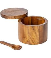 Acacia Wood Salt Shaker Seasoning Box Bamboo Pepper Box with Rotating Lid Kitchen Storage Spice Jar Spice Storage Box