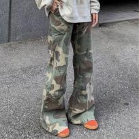 Women Spring Camouflage Baggy Jeans Vintage Washed Denim Wide Leg Pants S žalia