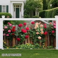 2D Romantic Rose Vine Fence Backdrop, Natural Garden Scene Garage Door Cover for Party Decoration 47.2x31.5inch/120*80cm