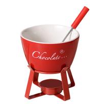 Fondue Pots Set with Fork,Ceramic Tealight Candle Melting Pots for Cheese Individual Ceramic Butter Warmers Pots Appetizer raudona
