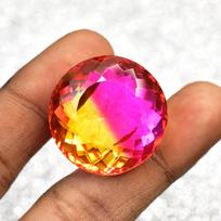 Beautiful LAB-CREATED Multicolor Tourmaline 65 Ct CERTIFIED Round Cut Gemstone 26.4 mm įvairiaspalvis