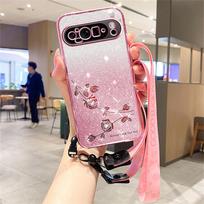 Gradient Flower Long Lanyard Soft Case For Google Pixel 9 pro XL 6pro 8Pro 7Pro 7A 6A 8A Pixel 8 7 9 9XL 9pro Wrist Strap Cover Google Pixel 6 Pro