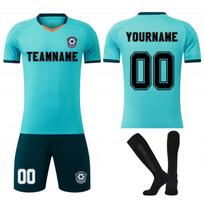 Short Sleeve Soccer Uniform Set for Men Breathable Team Sports Jersey with Shorts and Socks Athletic Training Outfit 28 žalsvai mėlyna