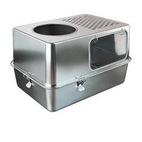 Stainless Steel Cat Litter Box Fully Enclosed Anti-Splash Cats Toilet Metal Kitty Washroom Rustproof High Sided Cat Bedpans (as the picture,60x40x35CM)