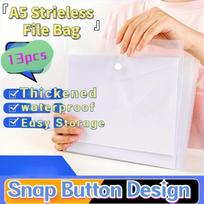 13-Pack A5 File Bags, Thickened Transparent PP Office Document Envelopes, Waterproof with Snap Button Design for Easy Storage