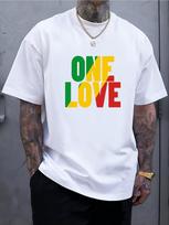 Fashion Round Neck Short Sleeve T-Shirts One Love Striped Printed Cotton Tees Men Women S įvairiaspalvis