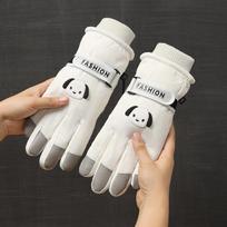 Dog Pattern Thick Snowboarding Gloves With Windproof Durable Fabric For Adults White Dog