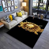 Golden PUBG Logo Carpet with Helmet and Weapons Design, Black Background Suitable for use as an anti-slip for living room bedroom sofas 40x60cm( 15x23in )