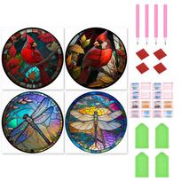 4pcs 5D DIY Full Round Drill Diamond Painting Set Stained Glass Animal Home Art