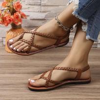 Women's Plus Size Woven Thong Flat Sandals Roman Style Slip On Casual Beach Open Toe Footwear 36 šviesiai ruda spalva