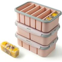 Silicone Freezer Trays with Lids, 3-Pack Meal Prep Containers, 2-Cup/1-Cup/1/2-Cup Portion Molds, Stackable, Oven & Dishwasher Safe, Pink 3-Pack rožinė