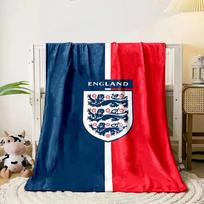 Three lions crest on a split blue and red background with a white stripe. for all seasons blanket lunch break throw gift 80cm x 120cm