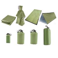 4 Pcs Outdoor Emergency Tent+Sleeping Bag+Raincoat+First Aid Blanket Bundle Pocket Set Suitable For Outdoor Camping And Hiking