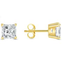 Jewels Prim 2 ct princesės formos sukurti deimantiniai auskarai-vinukai iš tikro 14K geltono aukso su krepšeliu ir stumtuku 15MM geltona