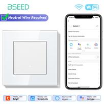 BSEED Wifi Wall Smart Switches 1/2/3/4Gang Mechanical Click Buttons Tuya Smart Life App With EU Power Sockets USB Glass Frames Socket no wifi&EU standard