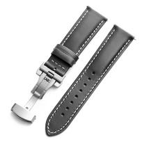 18mm 20mm 22mm Business Watch Band for Seiko Genuine Calfskin Leather Soft Watchband for Omega Butterfly Buckle Stitching Strap 18mm pilka spalva