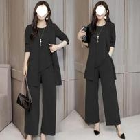 2025 Autumn/Winter Elegant Women's Black Wide-Leg Pants Suit - Three-Piece Set XXXL juoda
