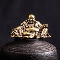 Antikvariniai aukštos kokybės gryno žalvario Feng shui maži papuošalai Town House Lucky Transfer Maitreya Buddha maža rankena