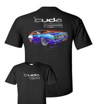 Black T-Shirt w/ Blue 1971 Plymouth Cuda & Logo / Emblem (Licensed 4XL
