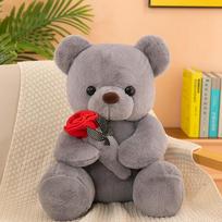 Kawaii Cute Teddy Bear With Roses Plush Toy _Soft Bear Stuffed Doll Romantic Gift For Lover Home Decor Valentine'S Day Gift For Girls